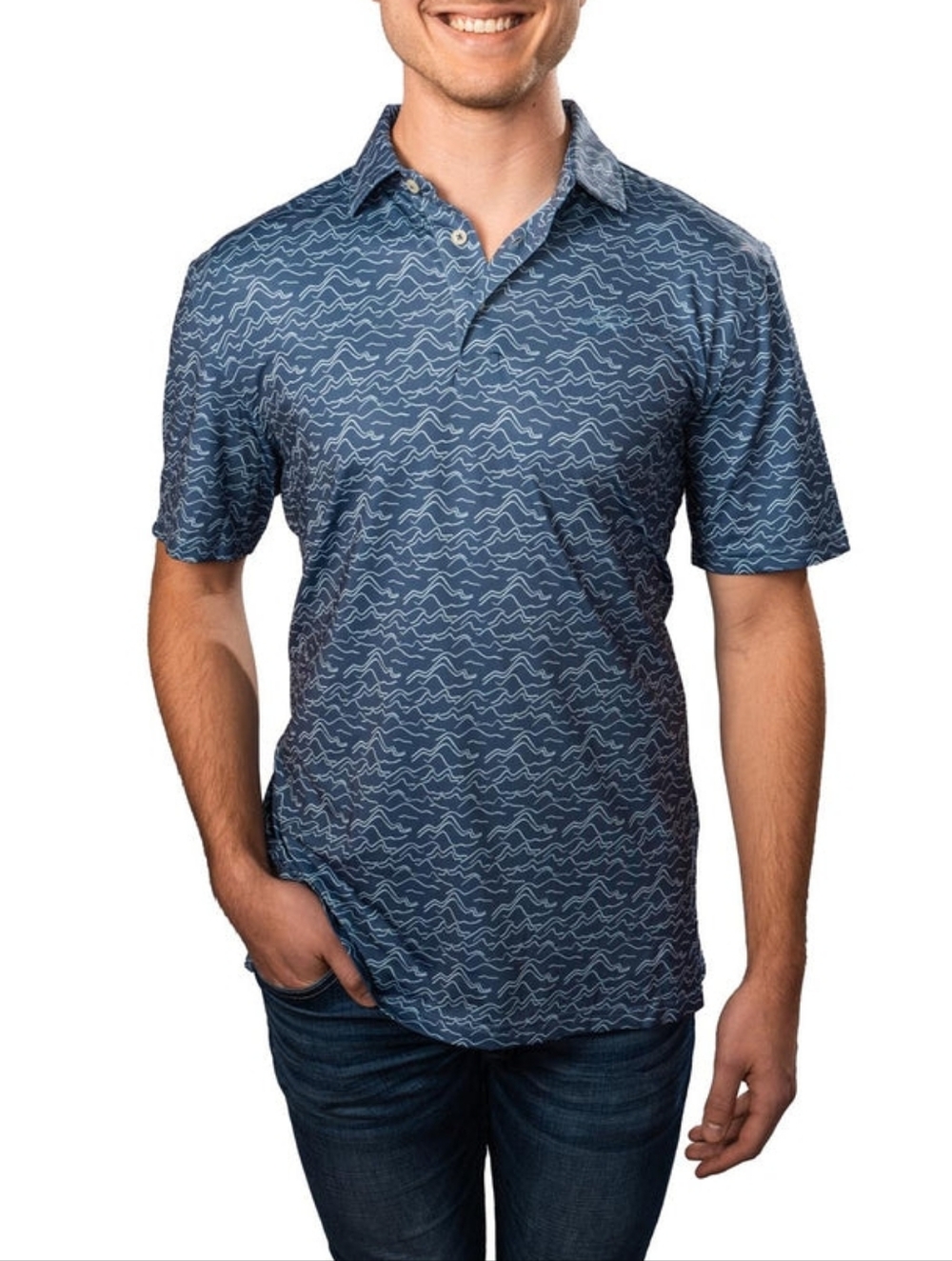 M Southern Tide Blue Haze Print Polo Top